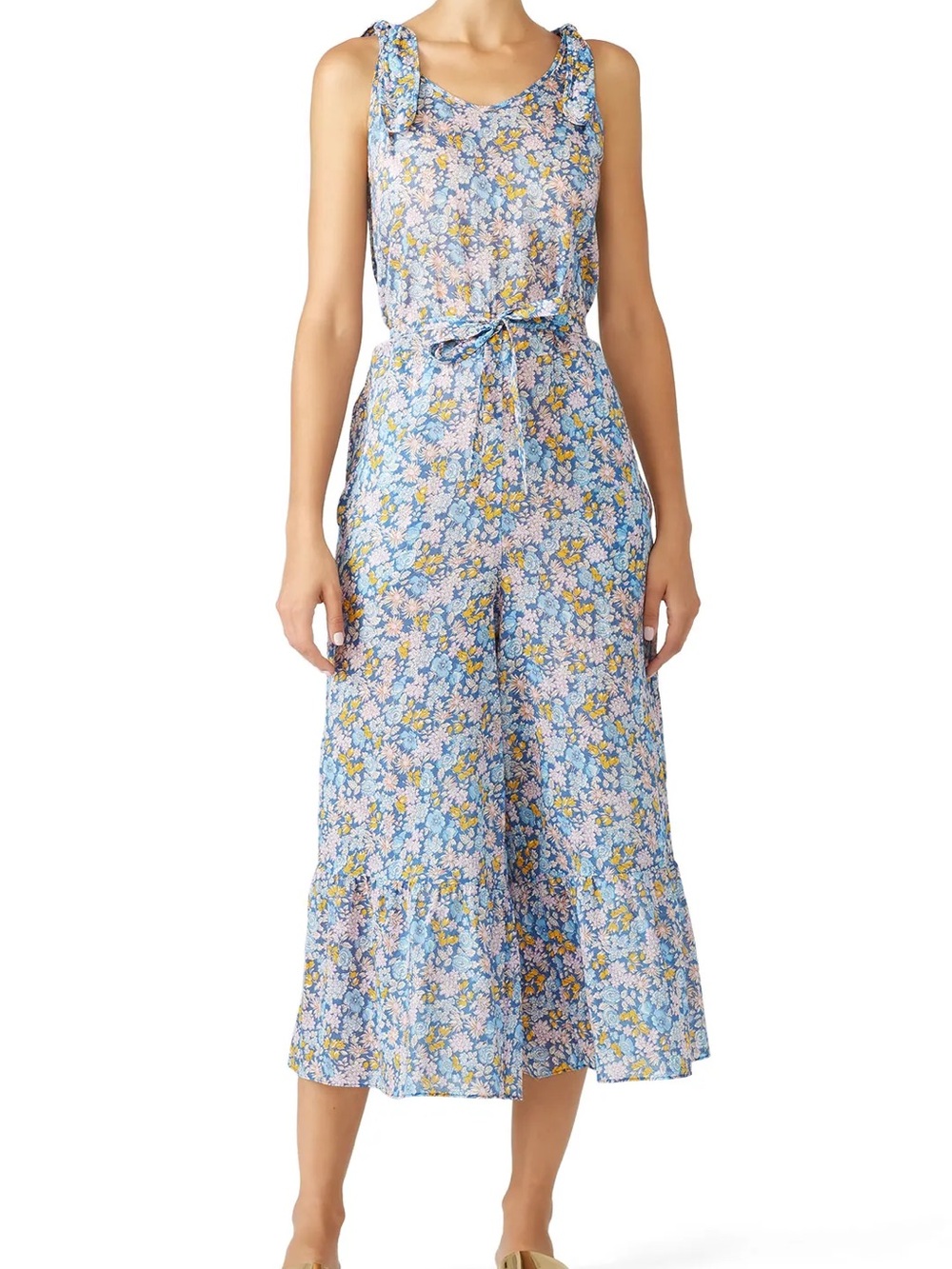 M.i.h Jeans Treelove Sleeveless Floral Tie-Waist Jumpsuit in Blue